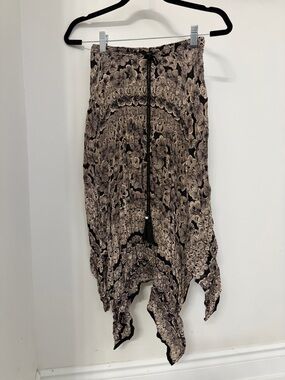 Vintage Black and Cream Bohemian‎ Handkerchief Midi Skirt